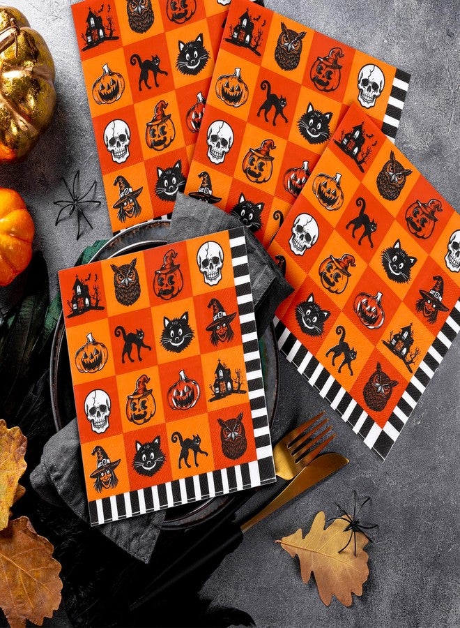 Whaline Halloween Paper Napkins Vintage Luncheon Napkin Orange Black Cat Disposable Dessert Dinner Hand Napkin for Home Kitchen Restaurant Party Supplies, 50 Pcs - Image 5